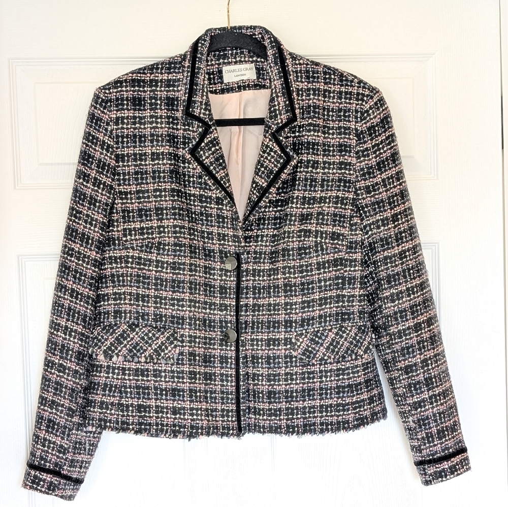 Charles Gray Black and Pink Tweed Blazer